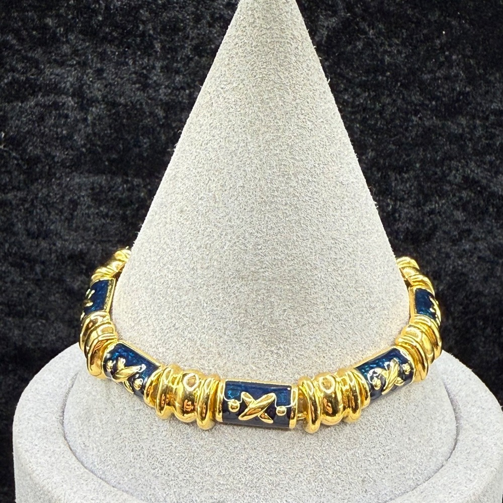 Vintage Joan Rivers Bracelet Gold Tone Blue Enamel 7"‎